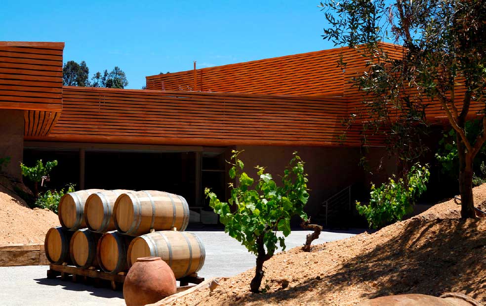 Bodegas RE earth-covered winery building in Casablanca Valley