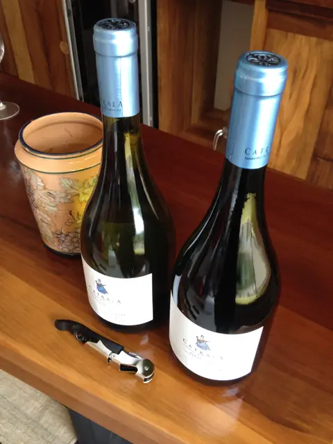 Bottles of Catrala Sauvignon Blanc and Pinot Noir Grand Reserve on a tasting bar