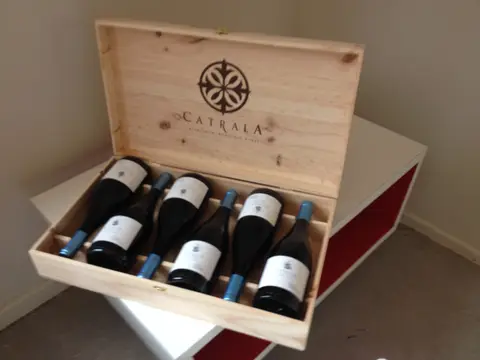 Branded Catrala wooden case holding six bottles of Casablanca Valley wine