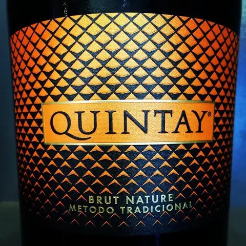 Close-up of a Quintay Brut Nature traditional-method sparkling wine label